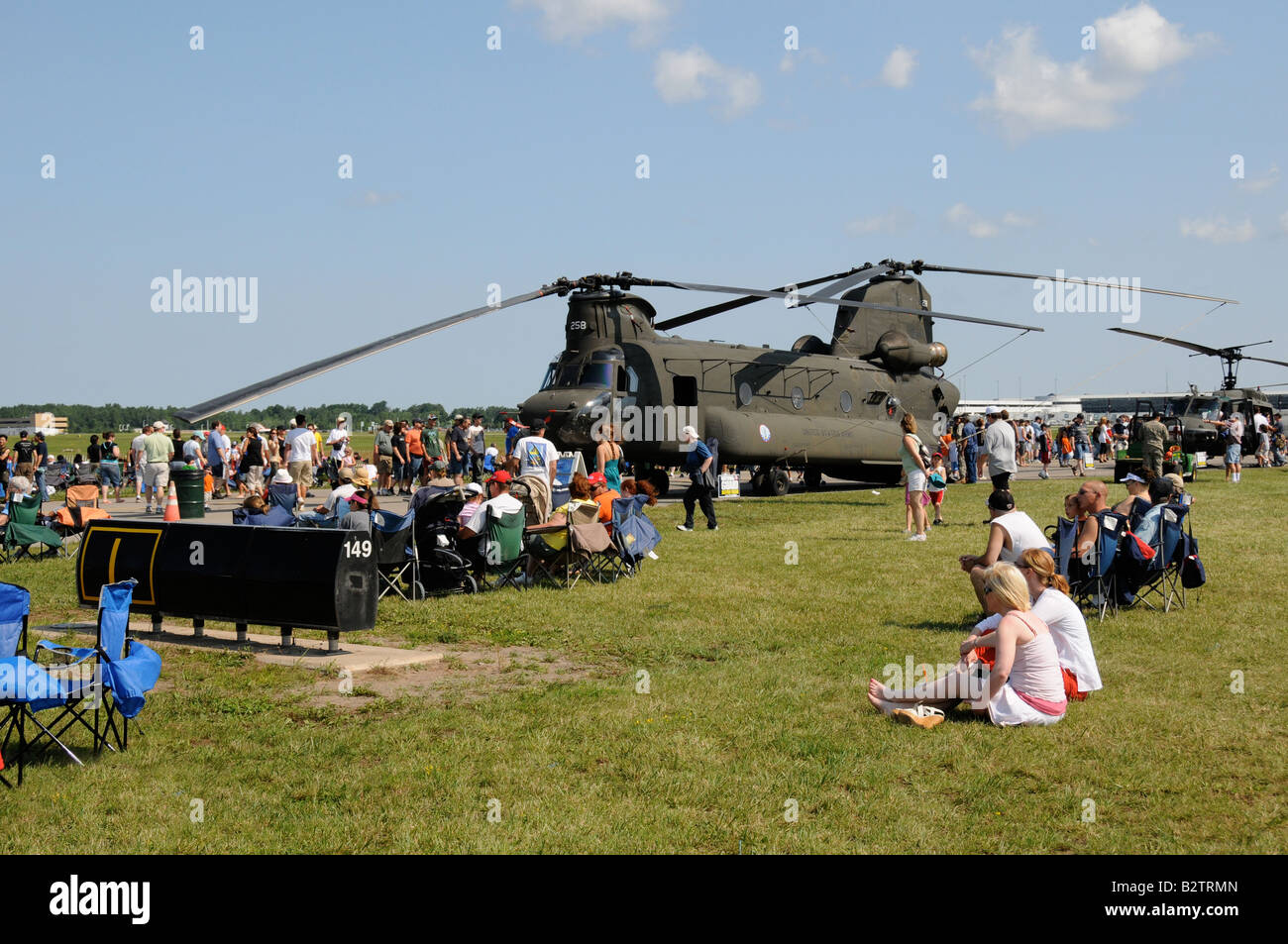 The Boeing CH-47 Chinook helicopter on display at the Rochester NY International Airshow. Stock Photo