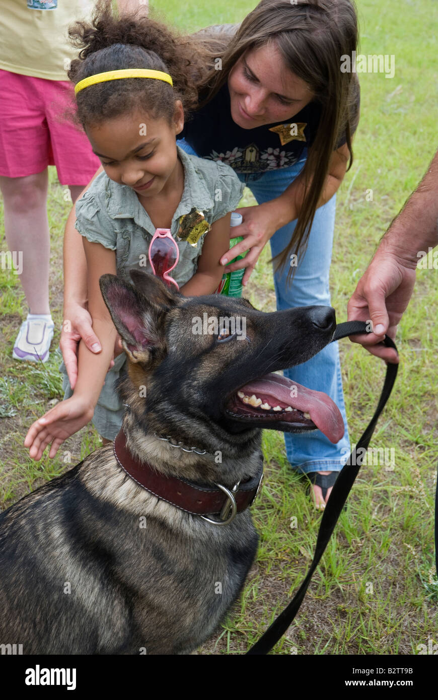 K 9 police officer Grady with his police officer handler meets the