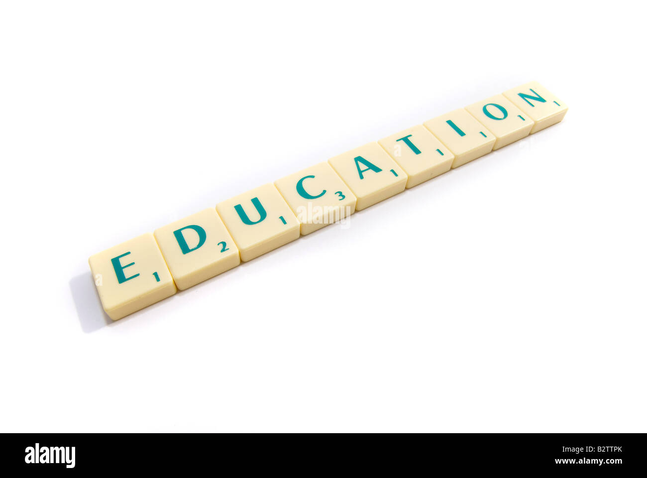 Scrabble pieces spell out the word Education Stock Photo