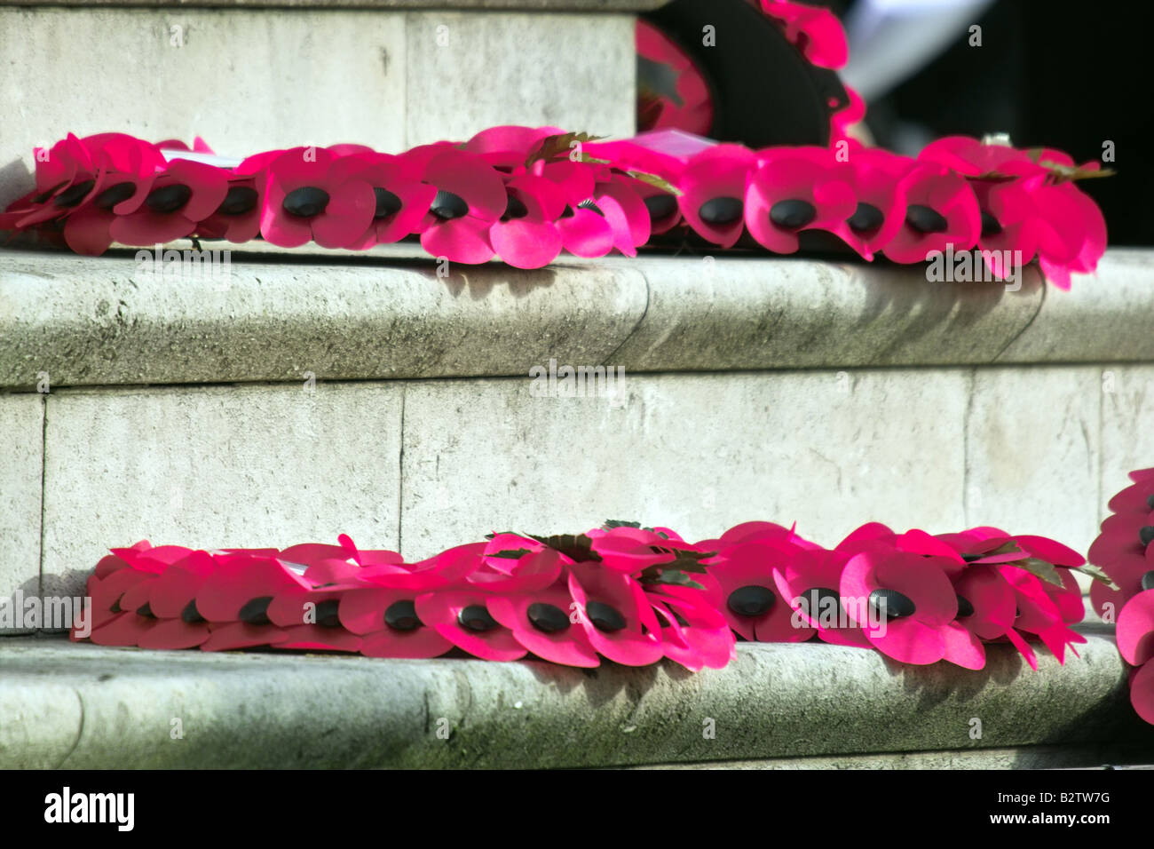 poppy wreaths on cenotaph Stock Photo