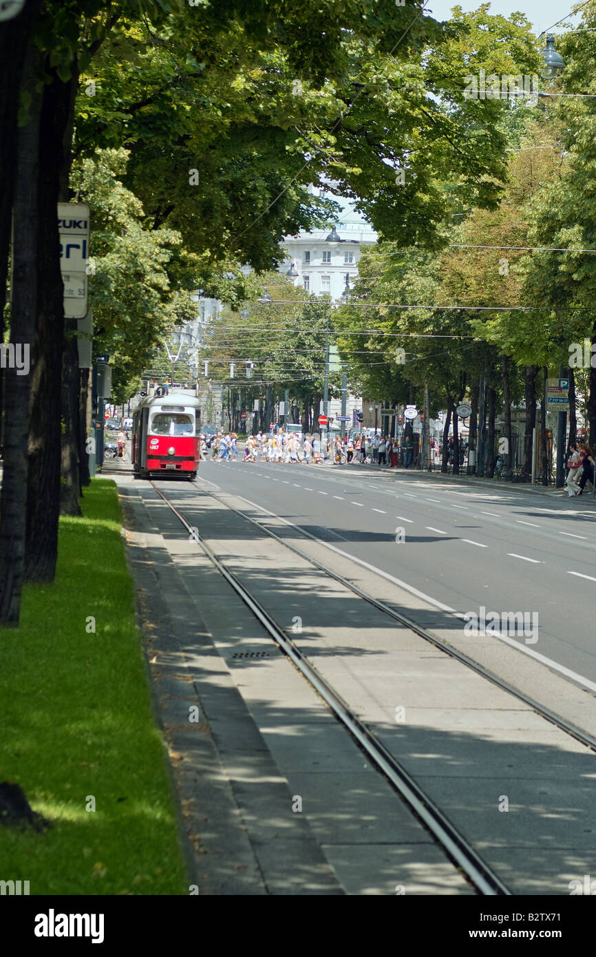 Tram in outskirts of Vienna Stock Photo