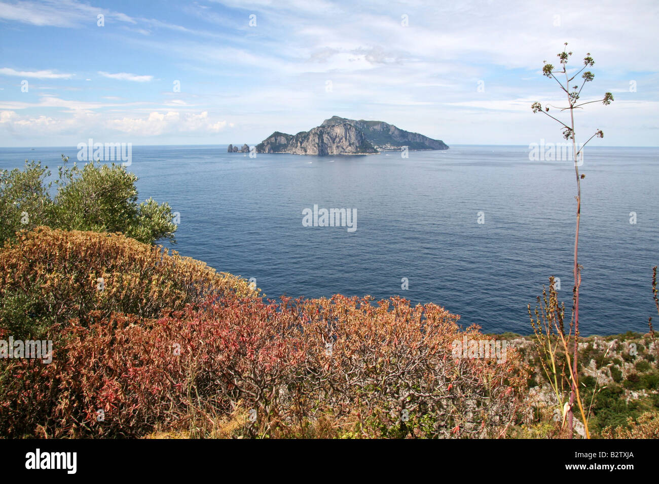 The island of Capri as seen from Punta Campanella, the extreme extension of the Sorrento Peninsula (Amalfi Coast) in Italy Stock Photo