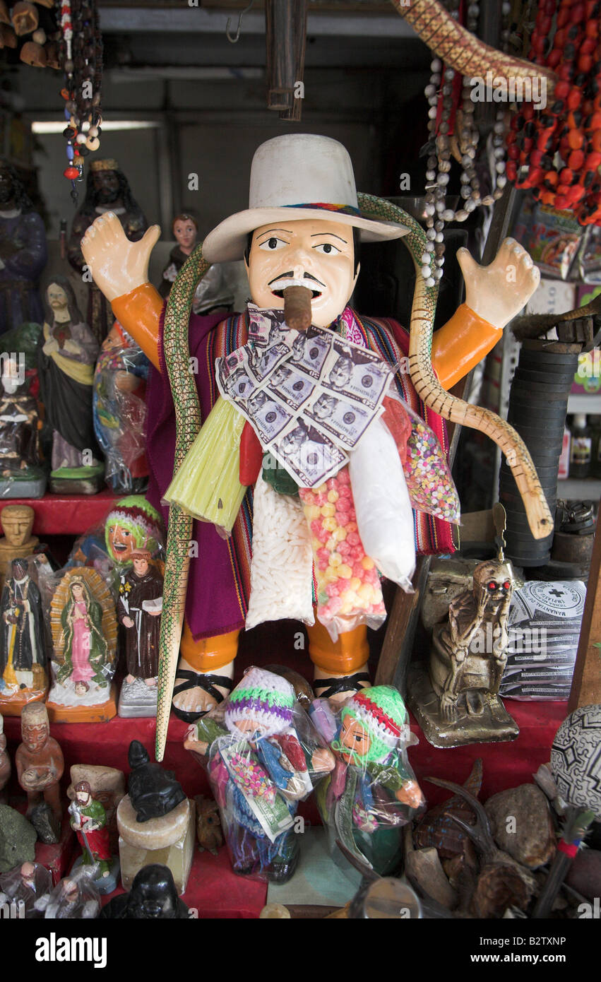 Ekeko figure (God of good fortune) at the Mercado de Brujos (Witchdoctors Market) in Chiclayo in Peru. Stock Photo