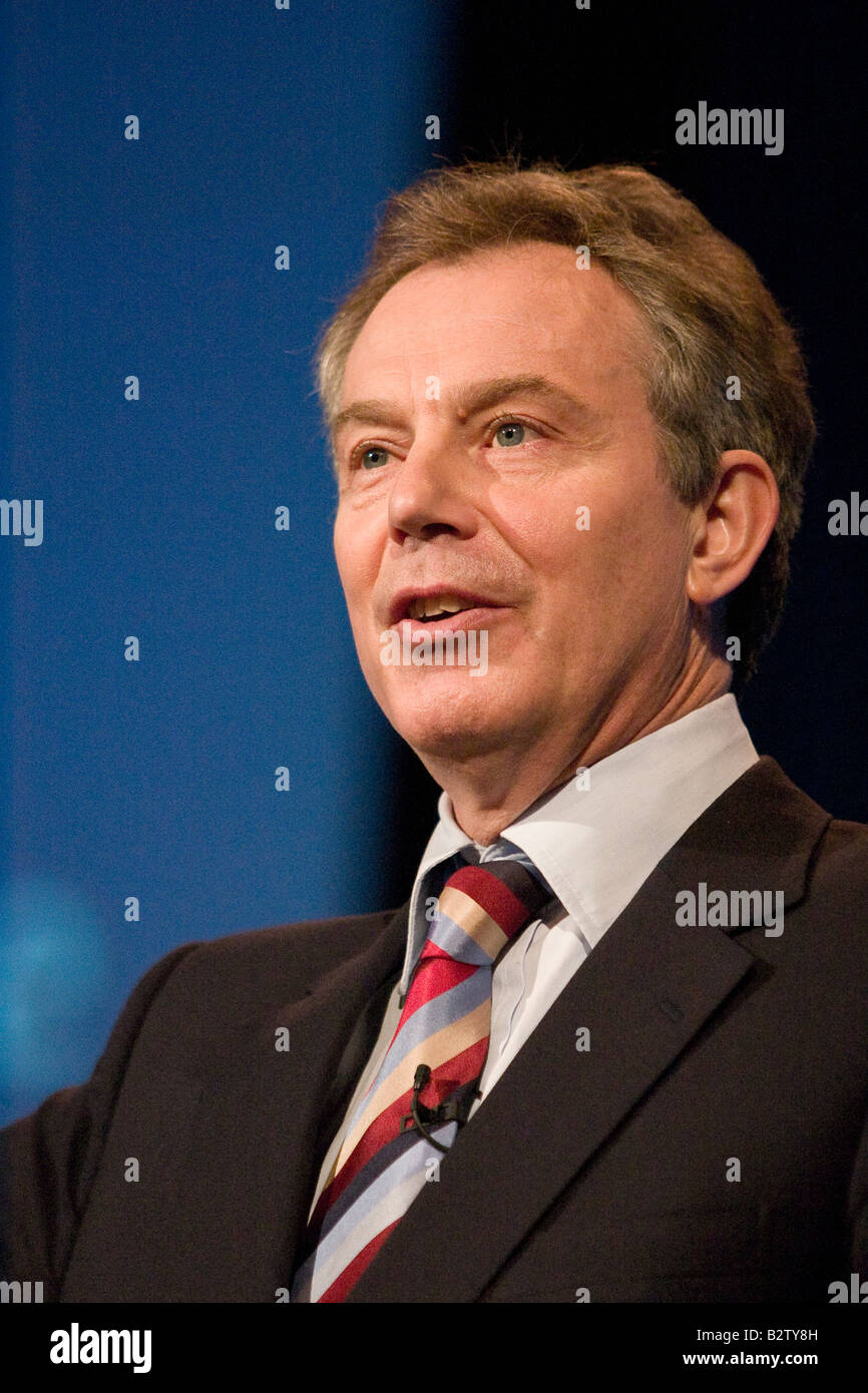 Former Labour Prime Minister Tony Blair speaking at a conference Stock