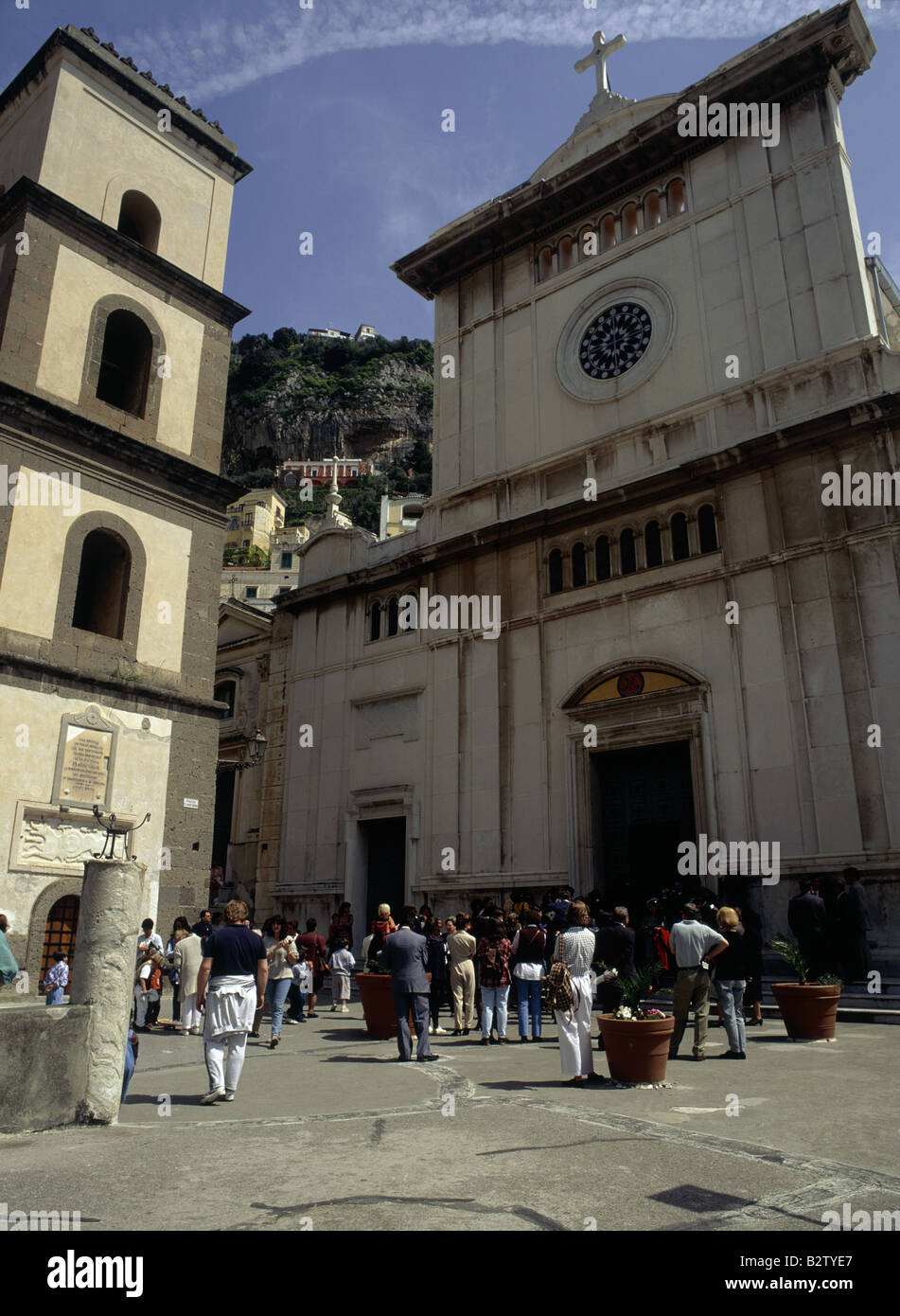Santa Maria Church Stone building People waiting outside POSITANO CAMPANIA ITALY Stock Photo