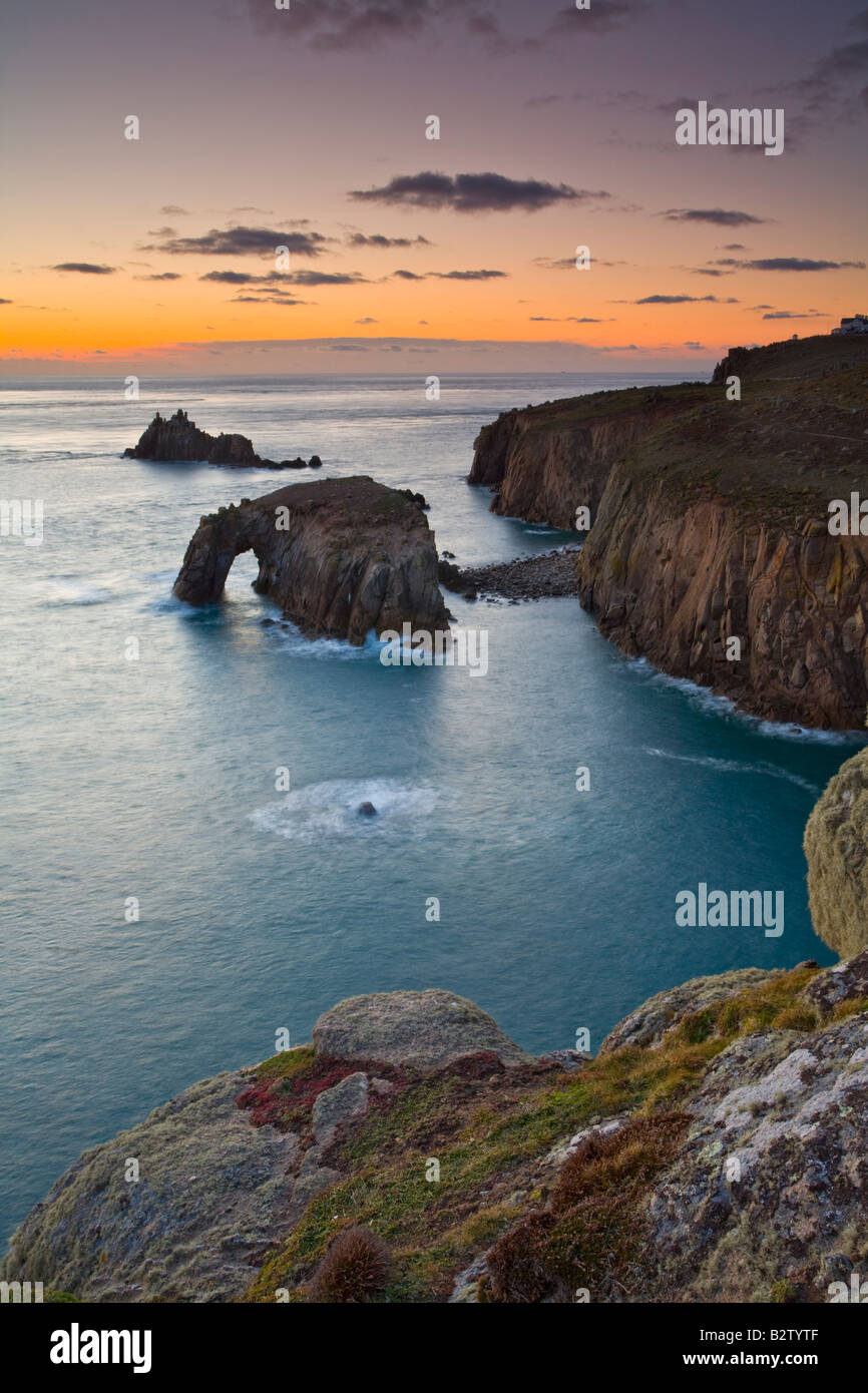 Vibrant sunset on cliffs near Lands End Cornwall Stock Photo Alamy