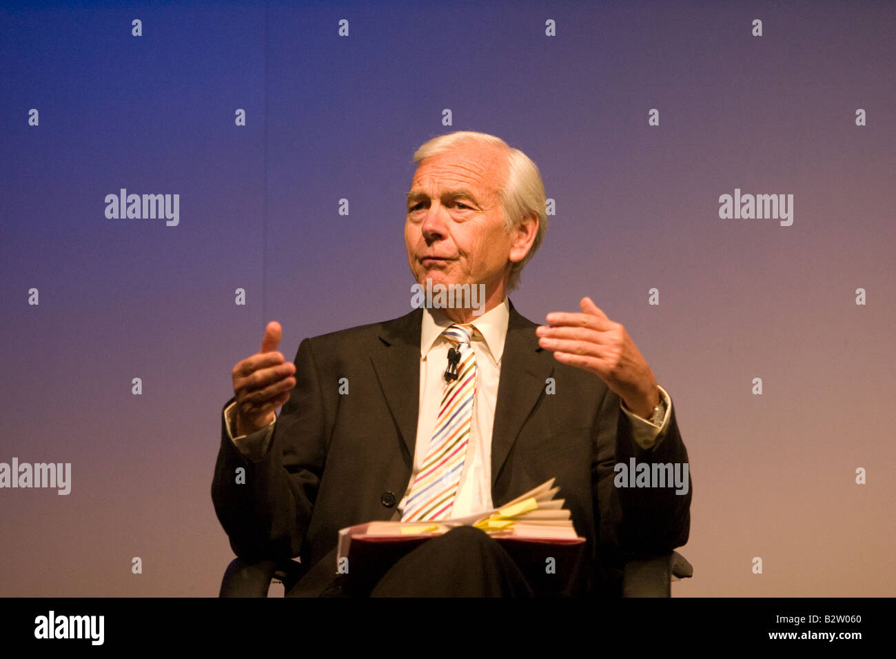 Broadcaster John Humphrys speaking at a trade conference Stock Photo