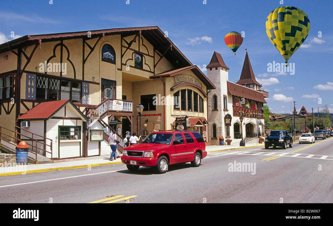 Hot air balloons over the small town of Helen home of the Helen