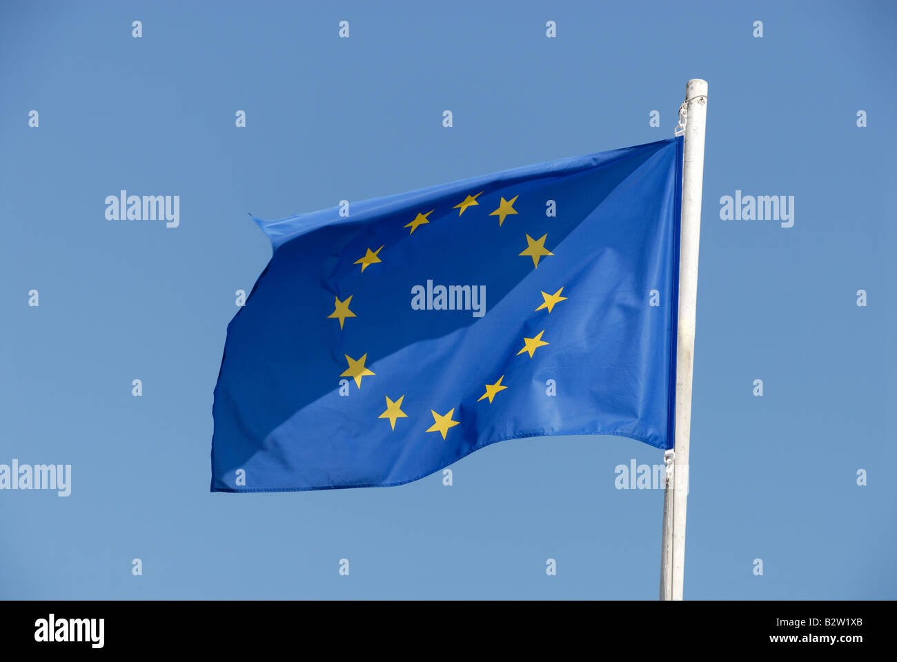 Flag of the European Union against blue sky Stock Photo