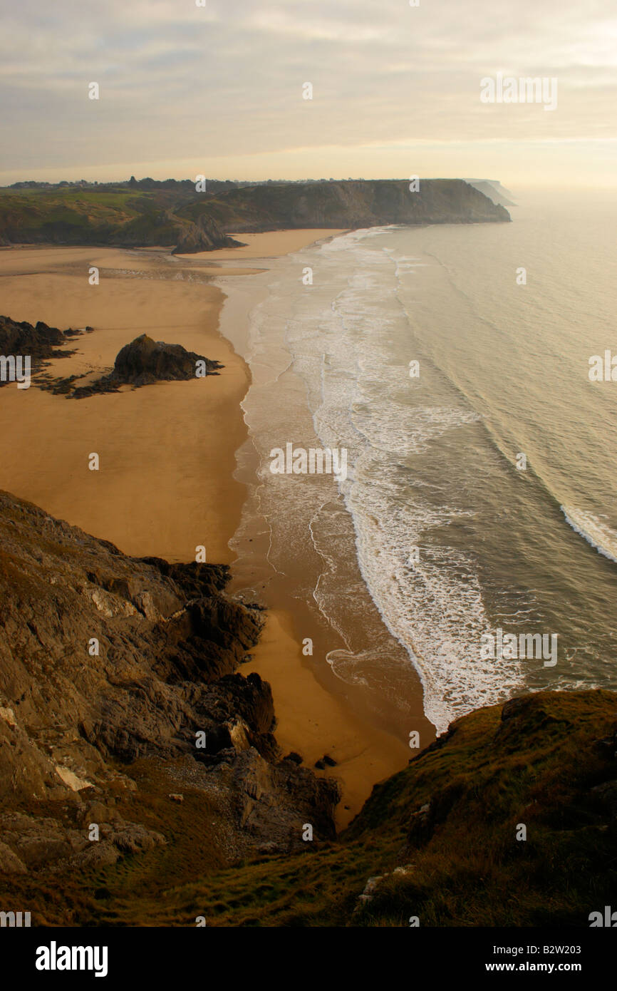 Looking east across Three Cliffs Bay towards Pennard Cliffs, Gower Peninsula, West Glamorgan, South Wales, U.K. Stock Photo