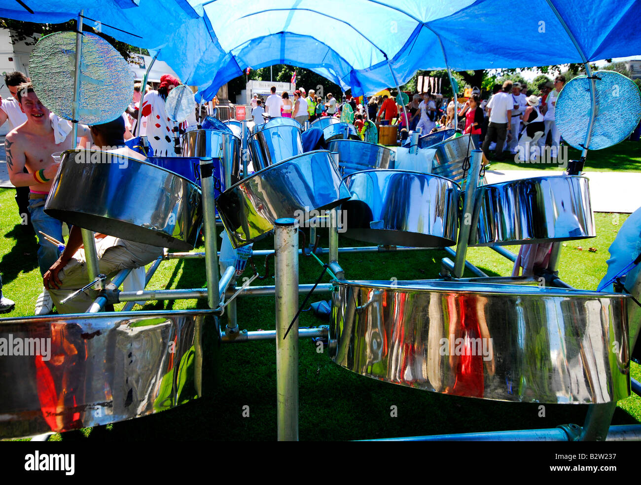 steel drums used for Cardiff Big Weekend Carnival procession Stock