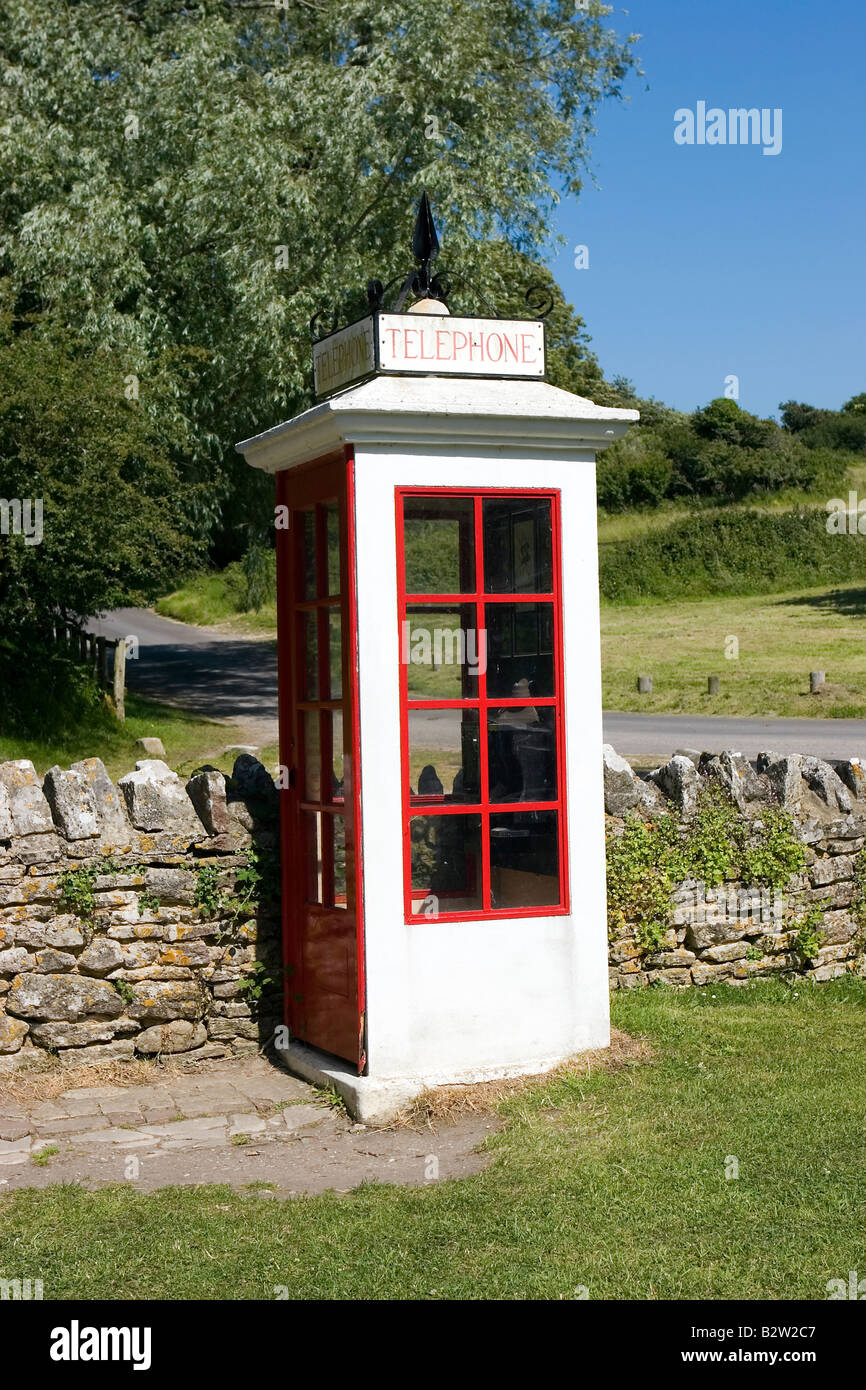 1940's style reproduction K6 Telephone kiosk at Tyneham Village near Lulworth  Dorset Stock Photo