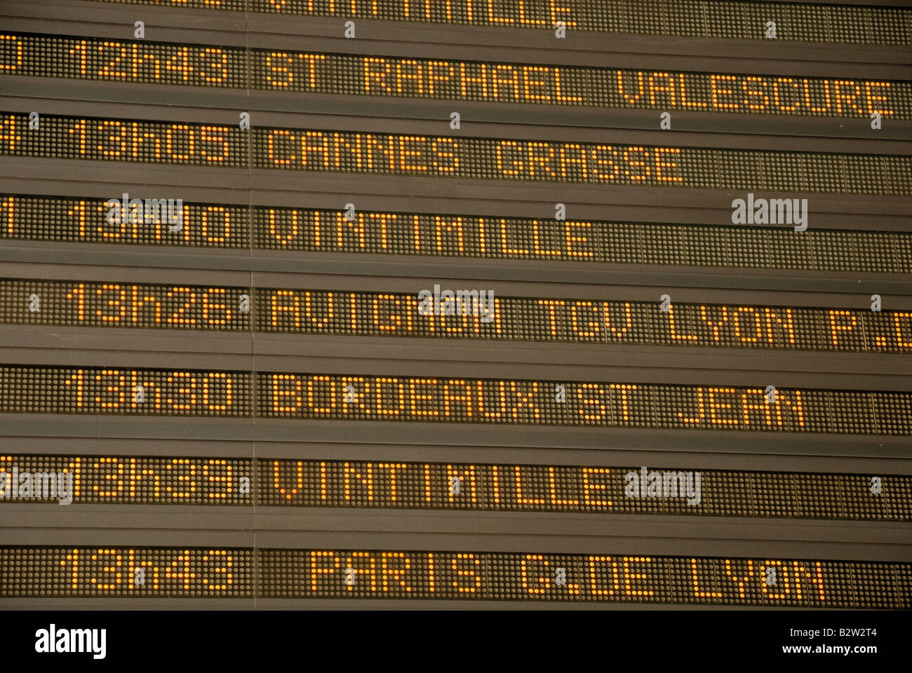Departures board in the trainstation of Nice, France Stock Photo