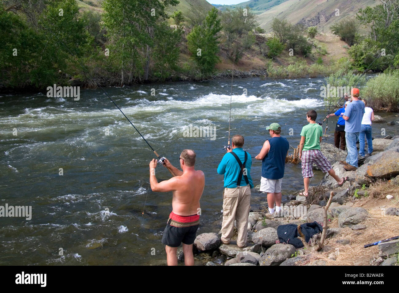 Chinook Salmon fishing along the banks of the Little Salmon River near
