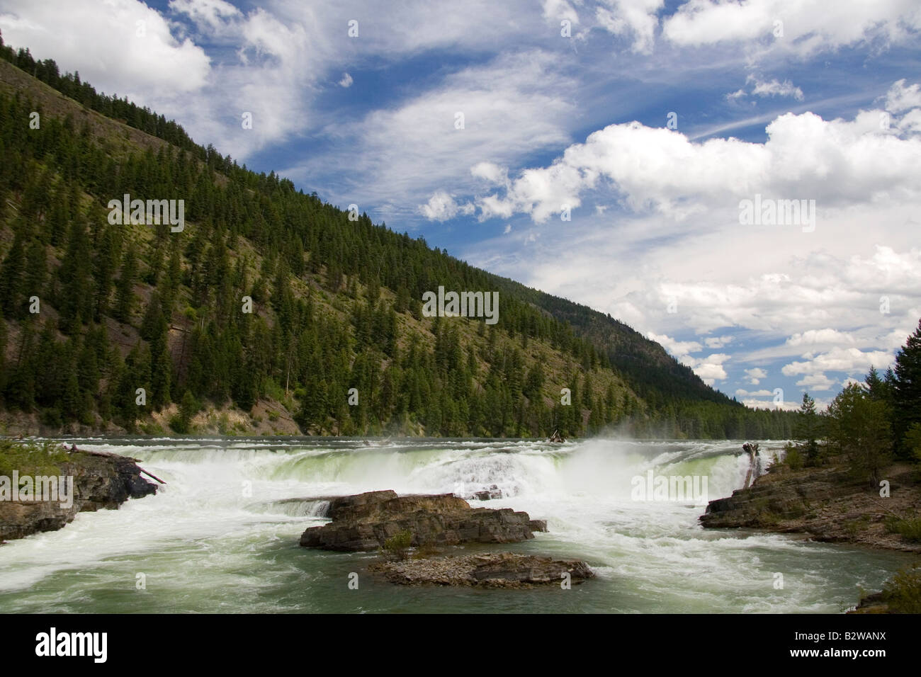 The Kootenai River flowing over the Kootenai Falls near Libby Montana ...