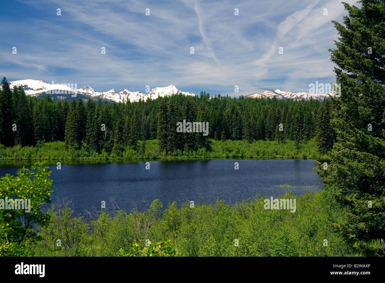 Summit Lake and the Mission Mountains along Montana Highway 83 Stock Photo