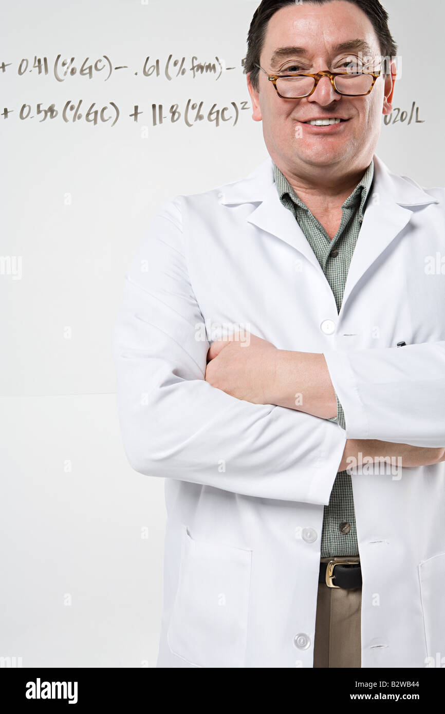 Scientist with formula Stock Photo
