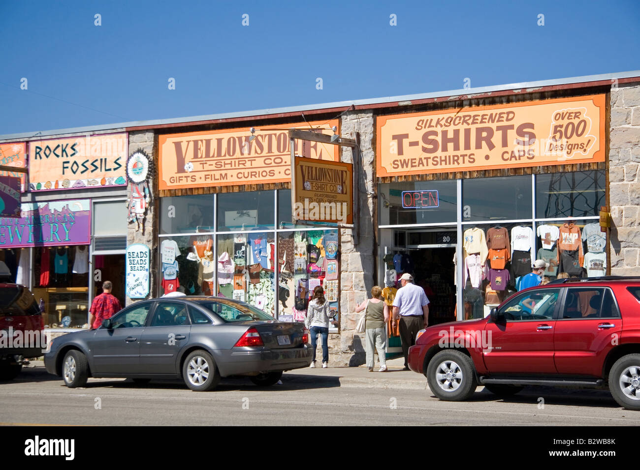 Souvenir shops line the streets of West Yellowstone Montana Stock Photo