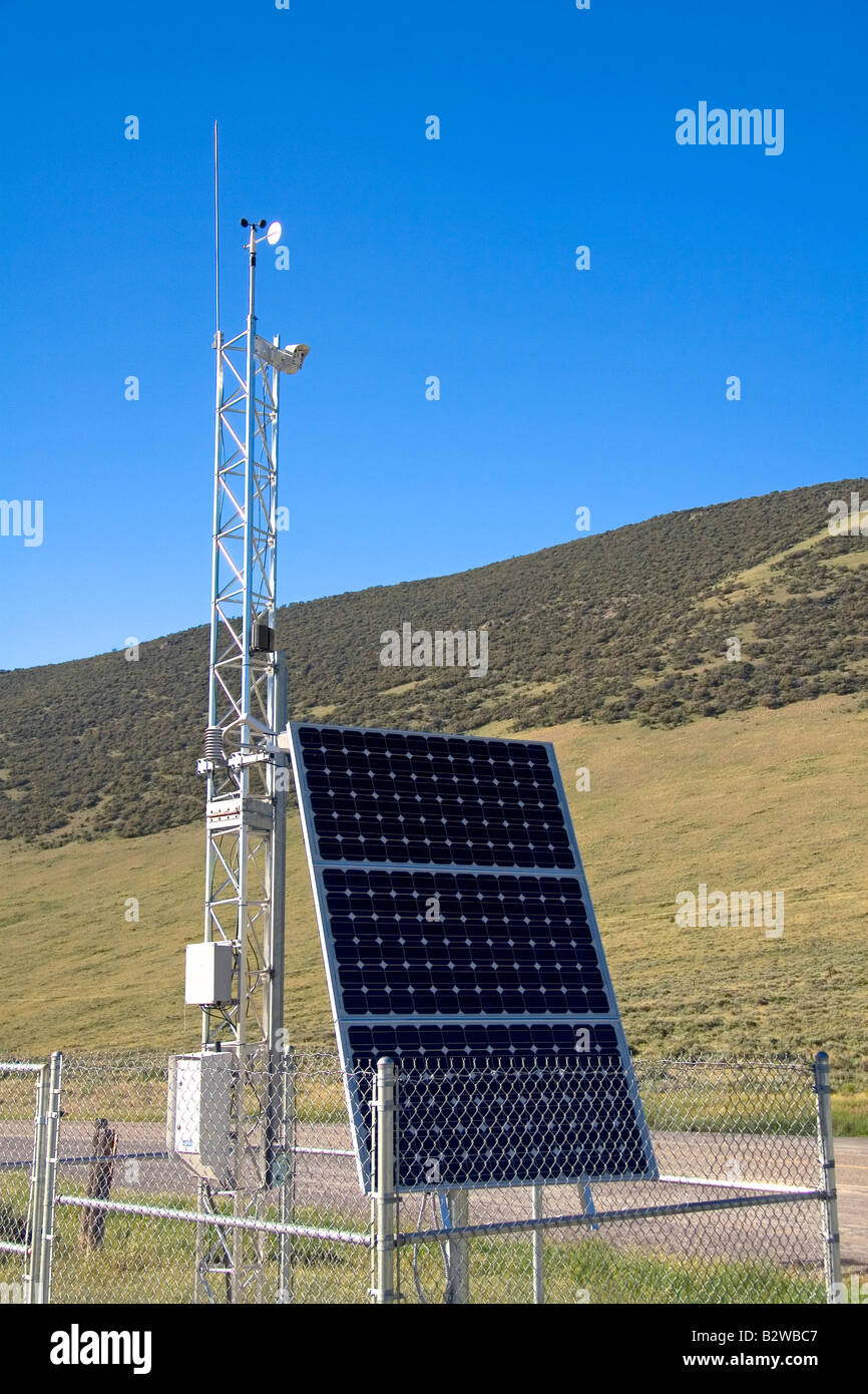 Solar powered remote weather station at Willow Creek Summit along U S Route 93 in central Idaho Stock Photo