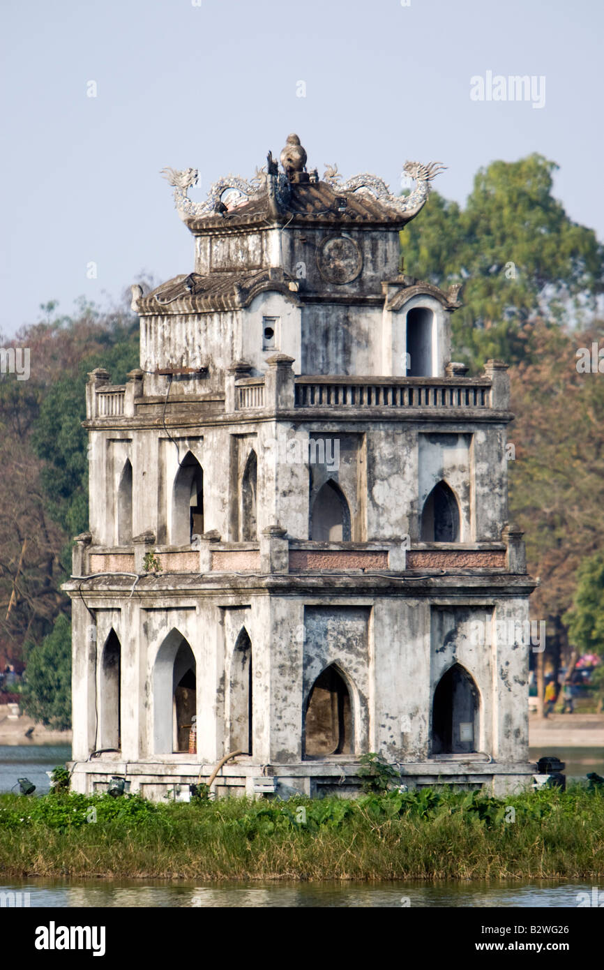 Named after the legend of the lake Thap Rua Tortoise Tower south end Hoan Kiem Lake Hanoi Vietnam Stock Photo