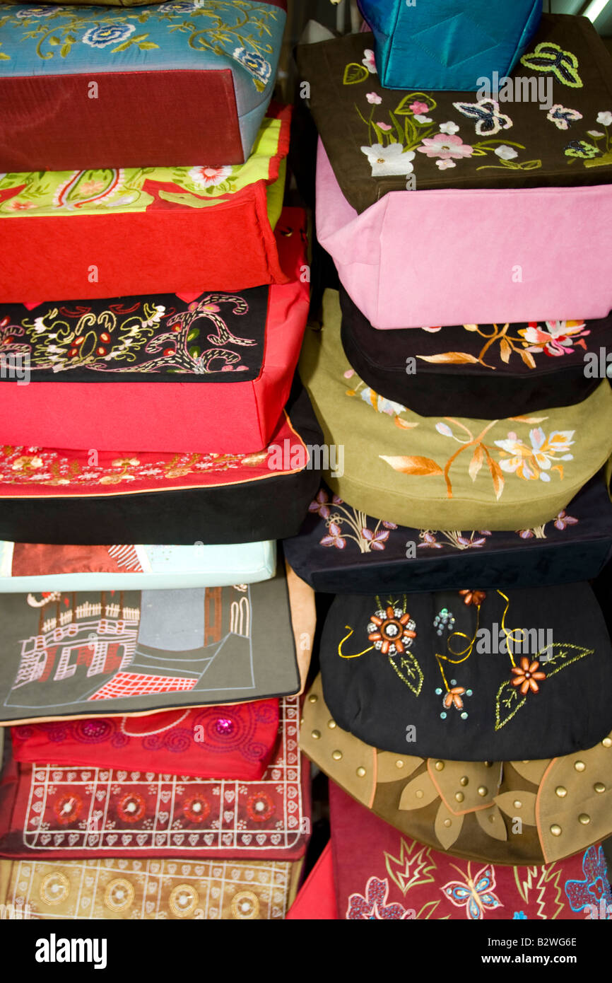 Silk bag display Van Phuc slik village Hanoi Vietnam Stock Photo Alamy