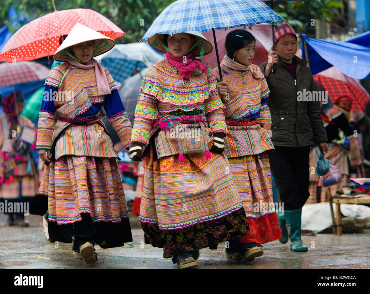 Bac Ha hilltribe market known for colourful Flower Hmong traders north Vietnam Stock Photo