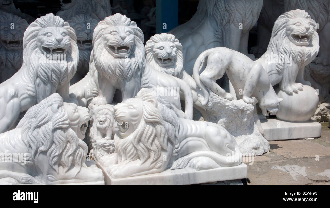 Lion sculpture group Marble Mountain near Danang Vietnam Stock Photo