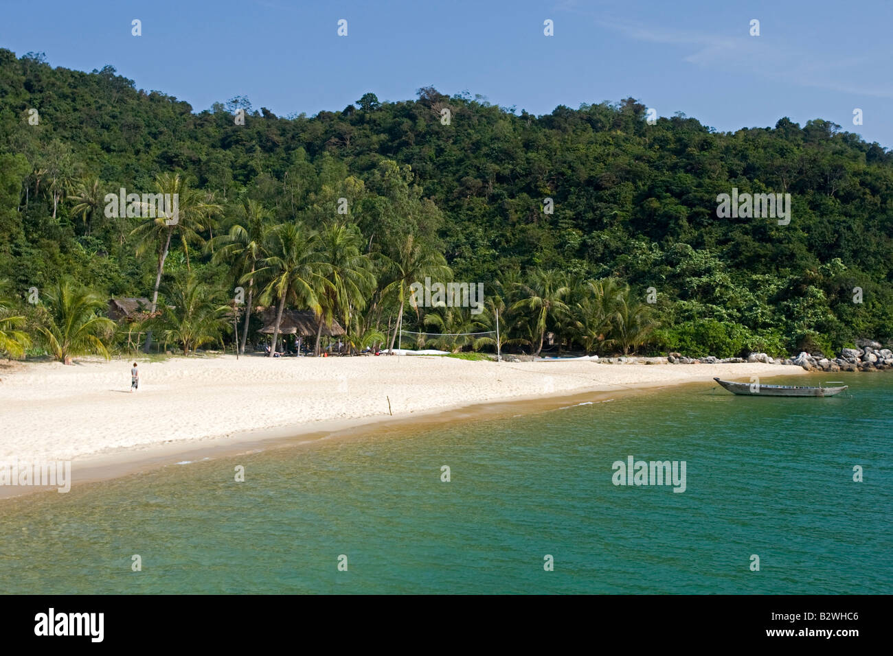 Palm trees sandy beach Cham Island off historic Hoi An Vietnam Stock Photo