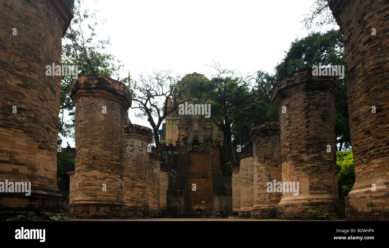 Ancient brick columns lead to Thap Chinh North Tower Po Nagar Cham Towers Nha Trang beach resort Vietnam Stock Photo