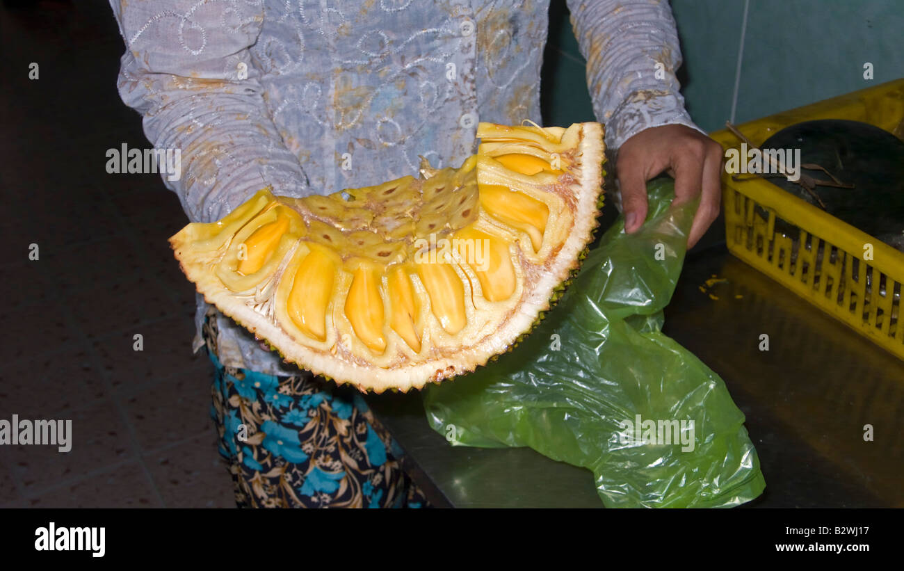 Large segment of yellow tropical jackfruit Phu Quoc Island Vietnam Stock Photo