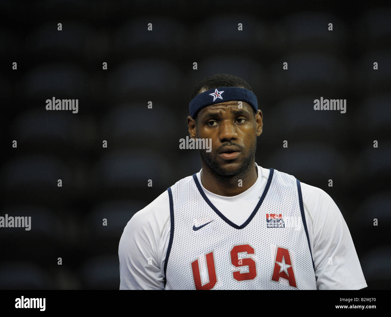 U.S. men senior basketball team player LeBron James attends a training session in Macau, the Beijing 2008 Olympic Games Stock Photo