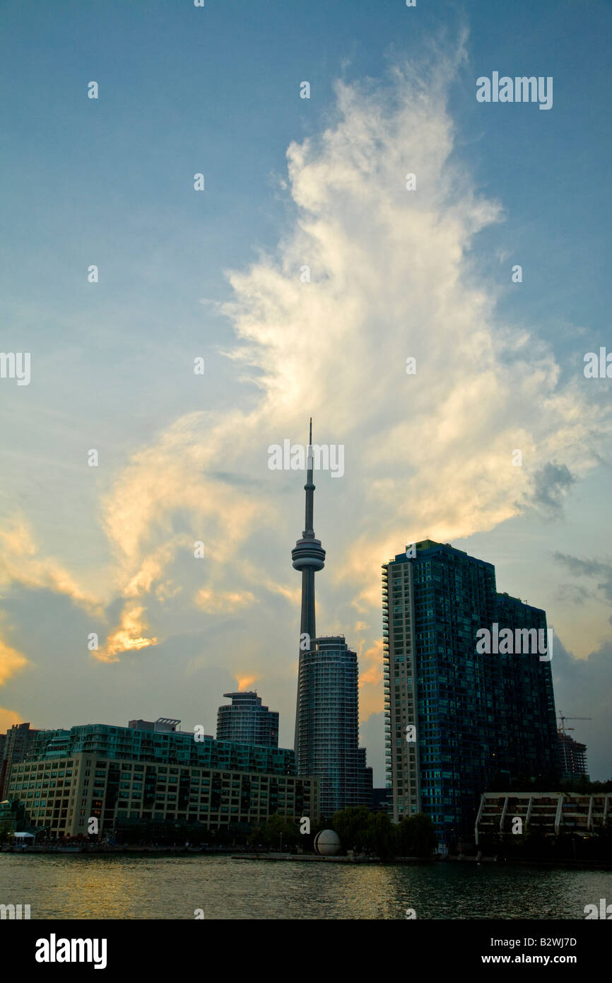 Toronto skyline in silhouette with cloud form. Stock Photo