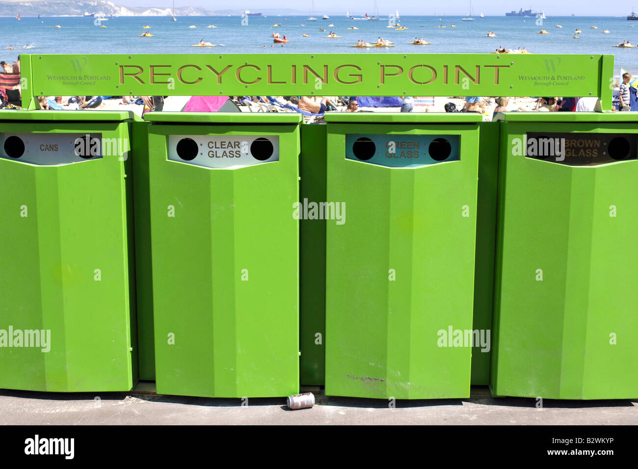 Bright green recycling bins Stock Photo Alamy