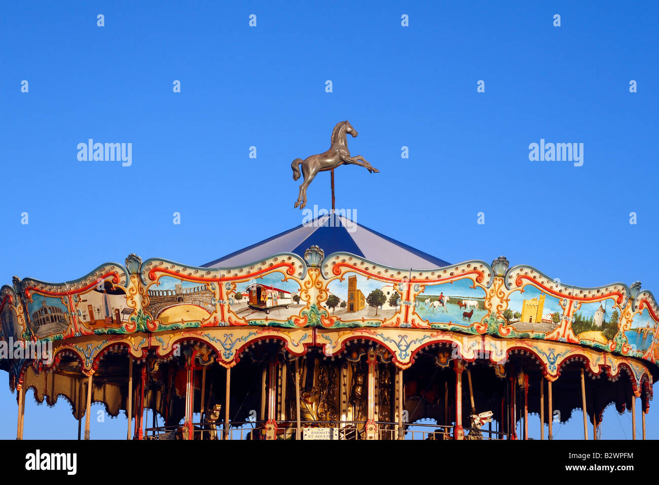 Traditional Carousel in Les Saintes Maries de La Mer, Camargue, Provence France Stock Photo