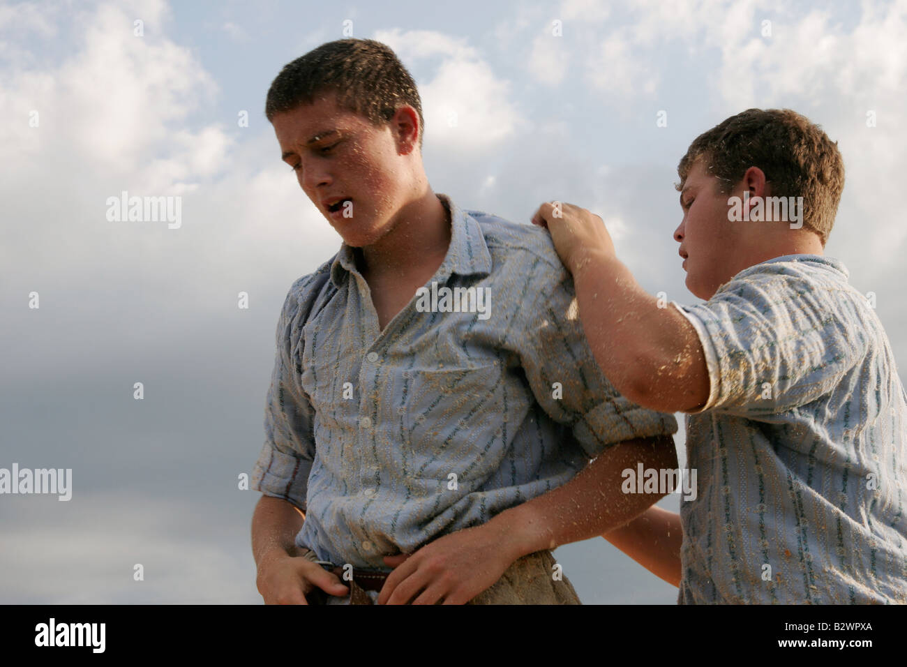 Schwingen contest, a Swiss variant of folk wrestling and national sport, in a rural area near Zurich, Switzerland Stock Photo