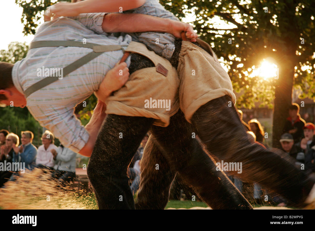 Schwingen contest, a Swiss variant of folk wrestling and national sport, in a rural area near Zurich, Switzerland Stock Photo