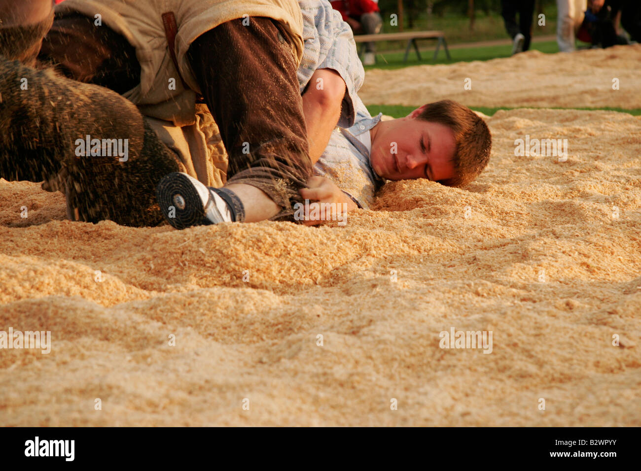 Schwingen contest, a Swiss variant of folk wrestling and national sport, in a rural area near Zurich, Switzerland Stock Photo