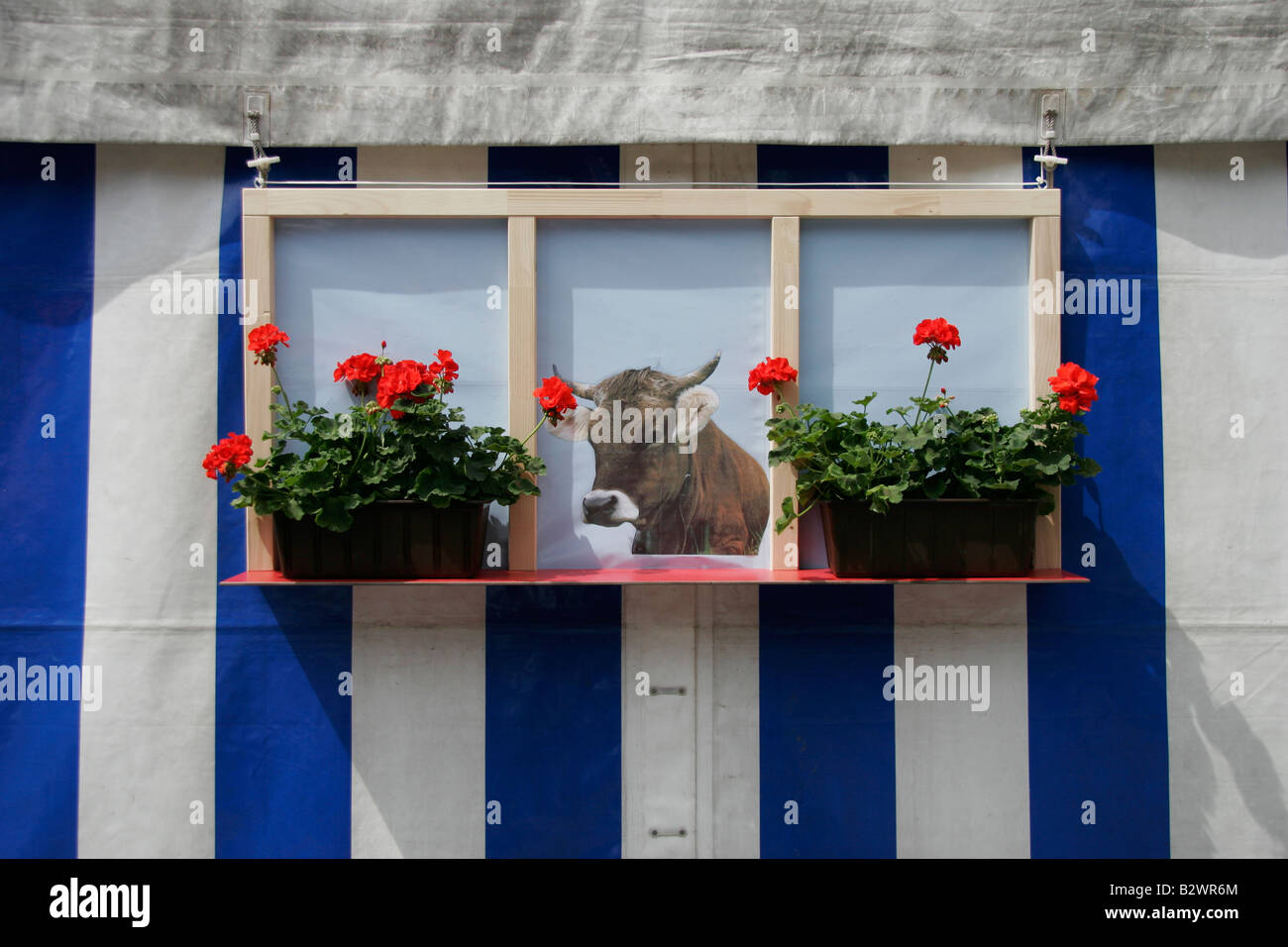 Pretend window on a marquee set up for Jodlerfest in Malters, near Lucerne, Central Switzerland Stock Photo