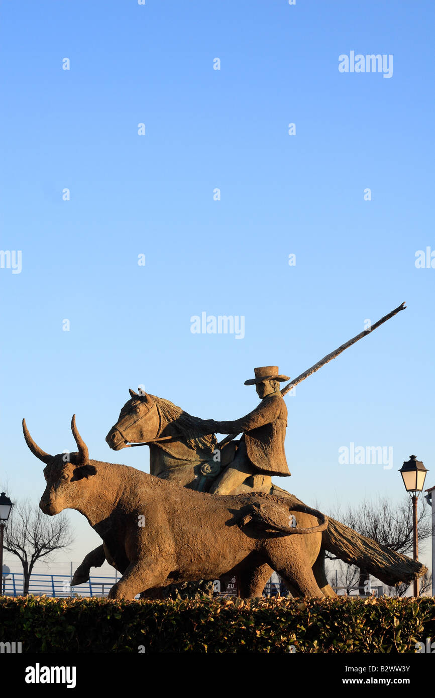 Metal sculpture,gardian, bull, Les Saintes Maries de la Mer , Provence, France Stock Photo
