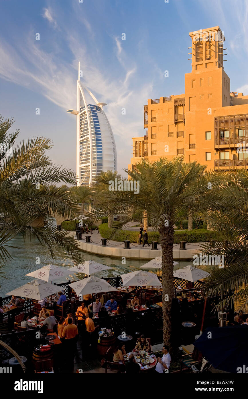 United Arab Emirates Dubai Mina A Salam resort and the iconic Burj Arab hotel Stock Photo
