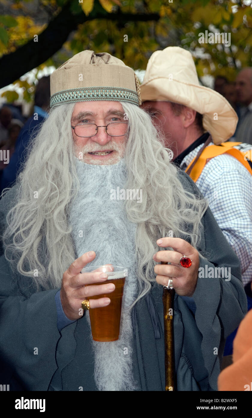 Gandalf wizard with a pint of beer at the 43rd World Conker Championships at Ashton Northamptonshire 14th October 2007 Stock Photo