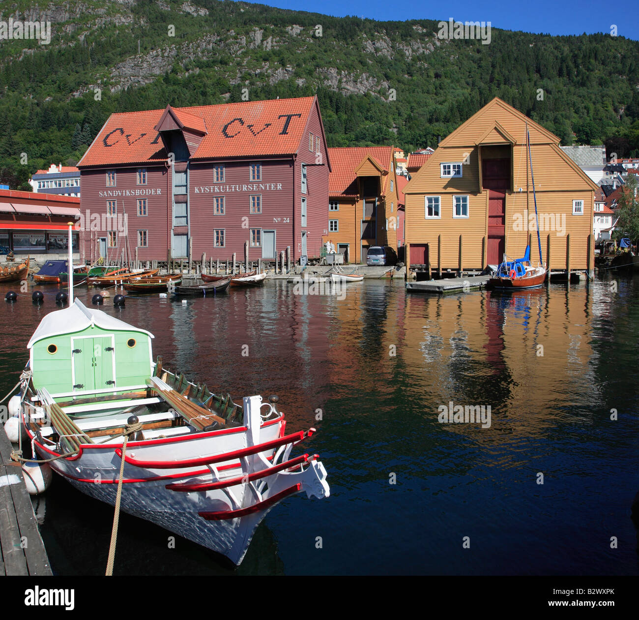 Norway Bergen Coastal Culture Centre traditional boats Stock Photo