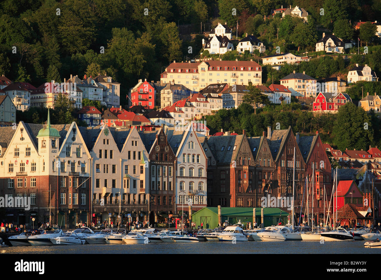 Norway Bergen Bryggen historic area skyline harbour Stock Photo