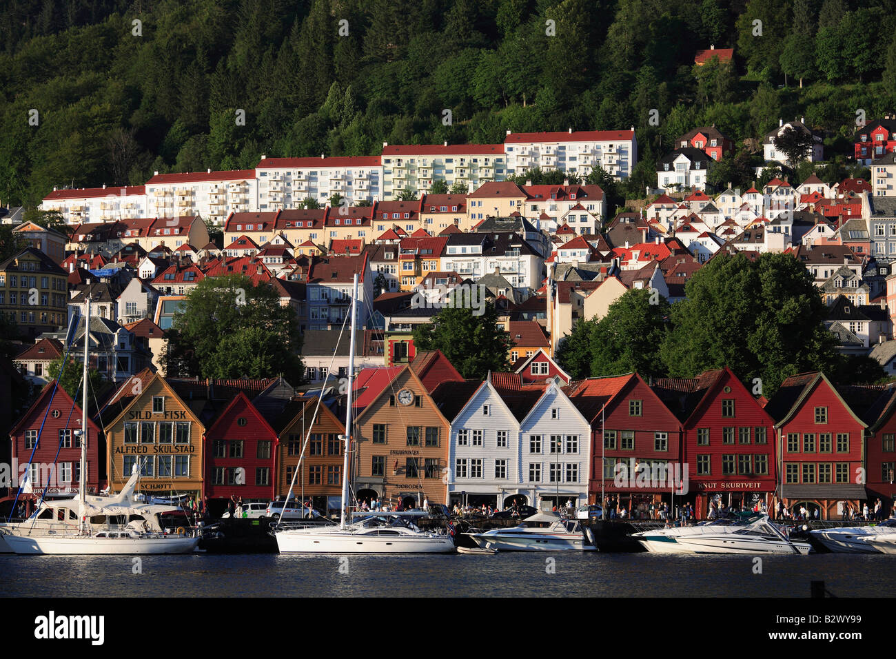 Norway Bergen Bryggen historic area harbour skyline Stock Photo