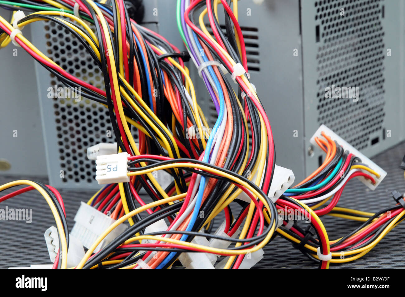 Multi coloured computer cables and wiring Stock Photo Alamy