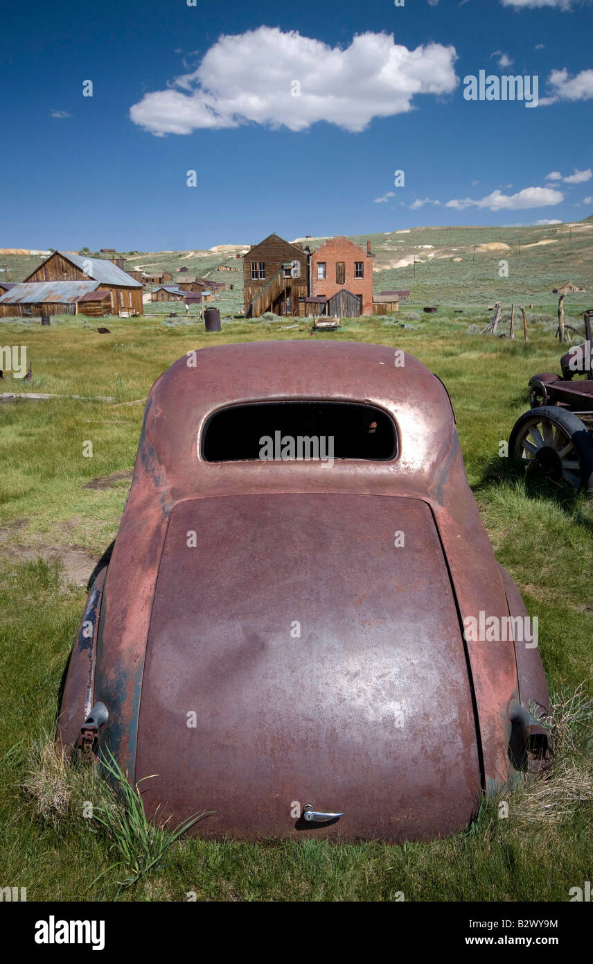 Rusting car in the ghost town Bodie, California Stock Photo