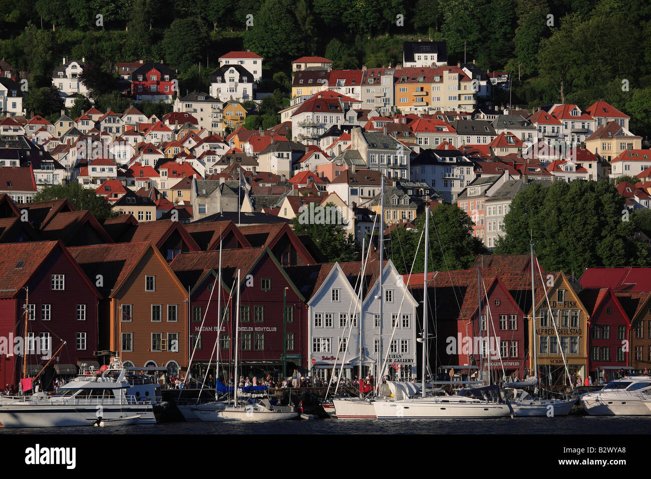 Norway Bergen Bryggen historic area harbour skyline Stock Photo