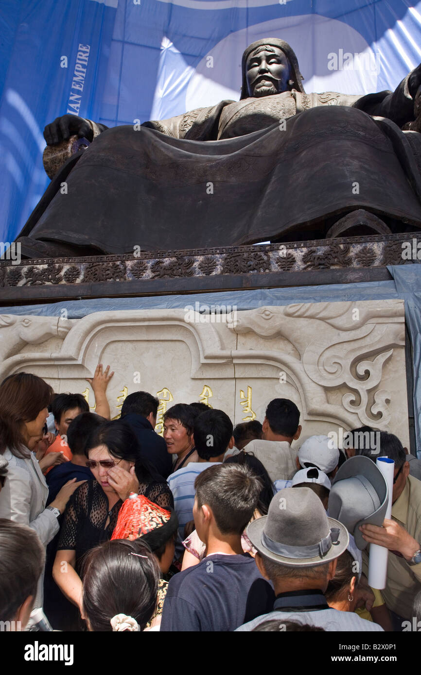 Public in a frantic adulation close to the Genghis Khan statue, Ulaanbaatar, Mongolia Stock Photo