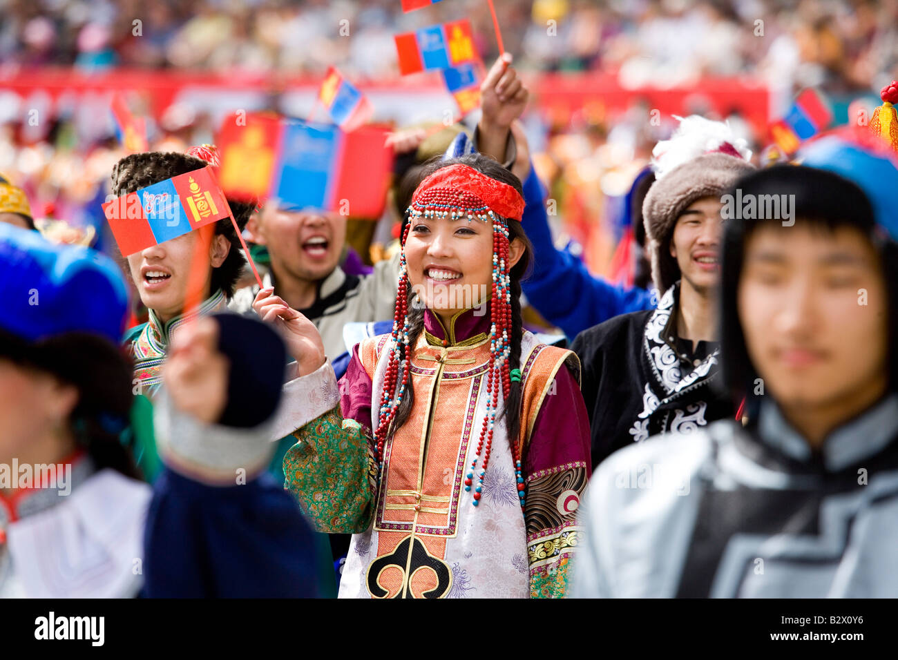 Start of the Naadam Festival celebrating the 800th anniversary of the Mongolian State in the National Stadium A Genghis Khan act Stock Photo