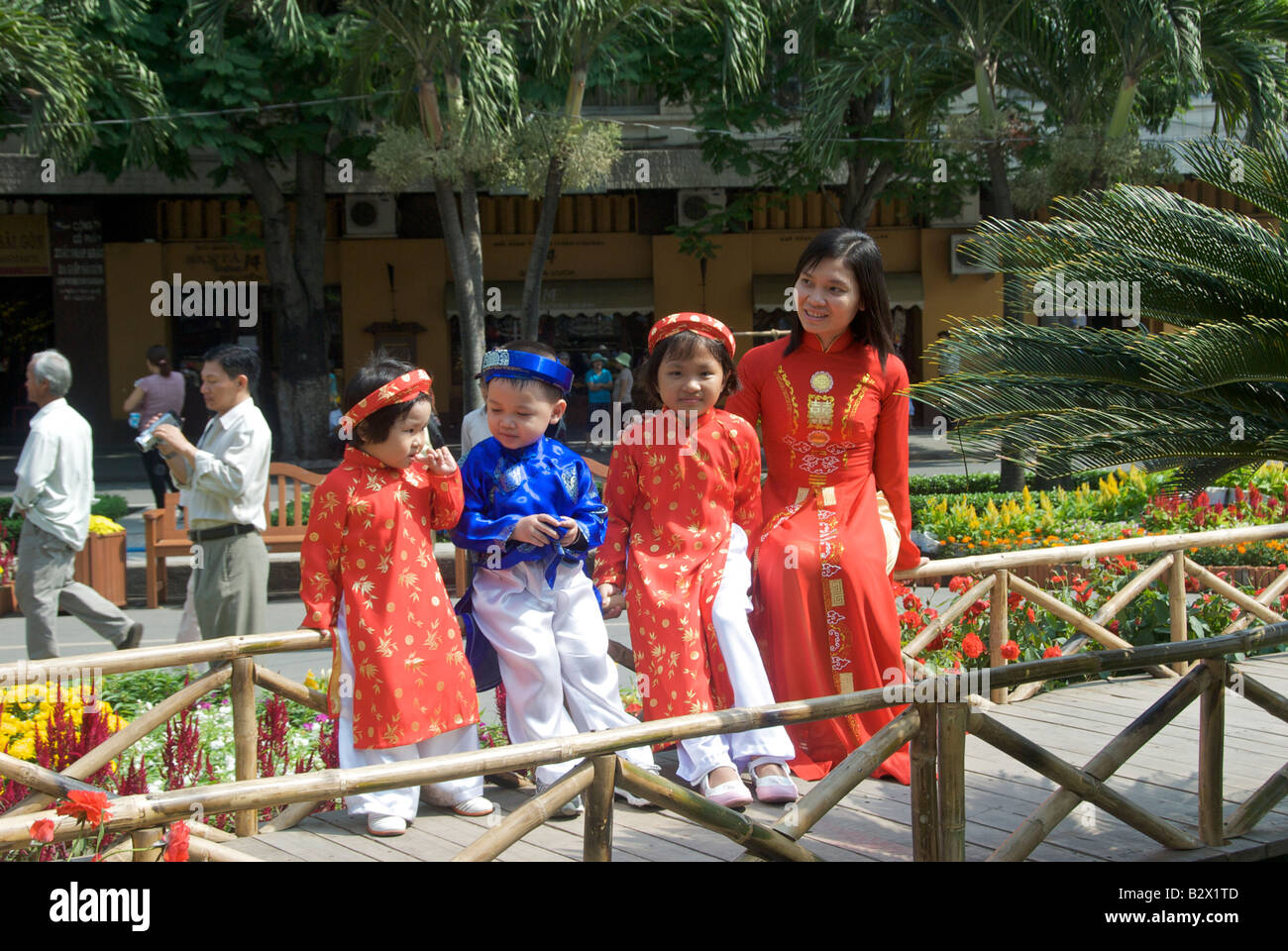 Dressed for Tet Festival Nguyen Hue Saigon Vietnam Stock Photo